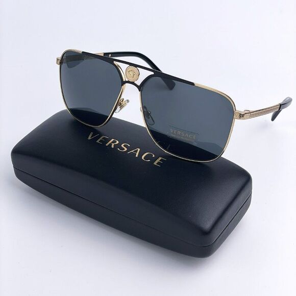 NEW Versace VE2238 143687 Gold Matte Black Gray Rectangle Metal Unisex Sunglasse main image 7